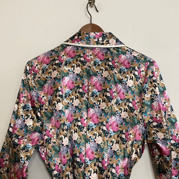 Vintage Robe Women's Medium Pink Floral Satin Shawl Collar Pockets Bows - Picture 4 of 14